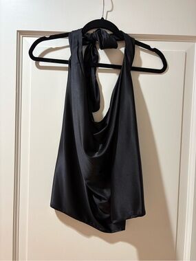 Ramy Brook Black Satin Halter Cowl Neck Top